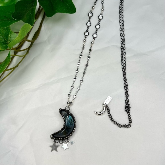 Crescent Moon & Stars Labradorite Statement Necklace - Picture 3 of 7